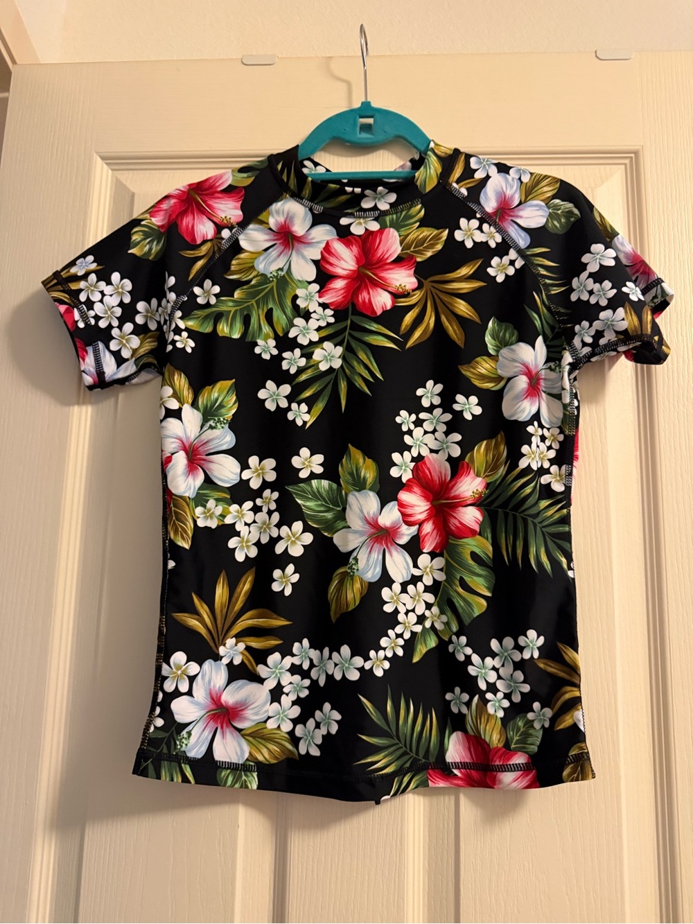 Black Tropical Floral Rash Guard Top